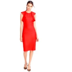 J Crew Red Ruffle Sheath Dress